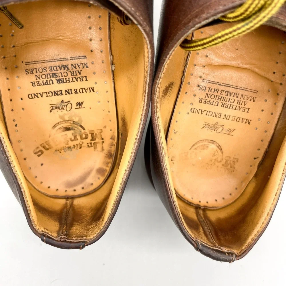 VTG Dr Martens Mens 9 10 Brown Leather Oxford Shoes MIE 90s Y2K Preppy Grunge